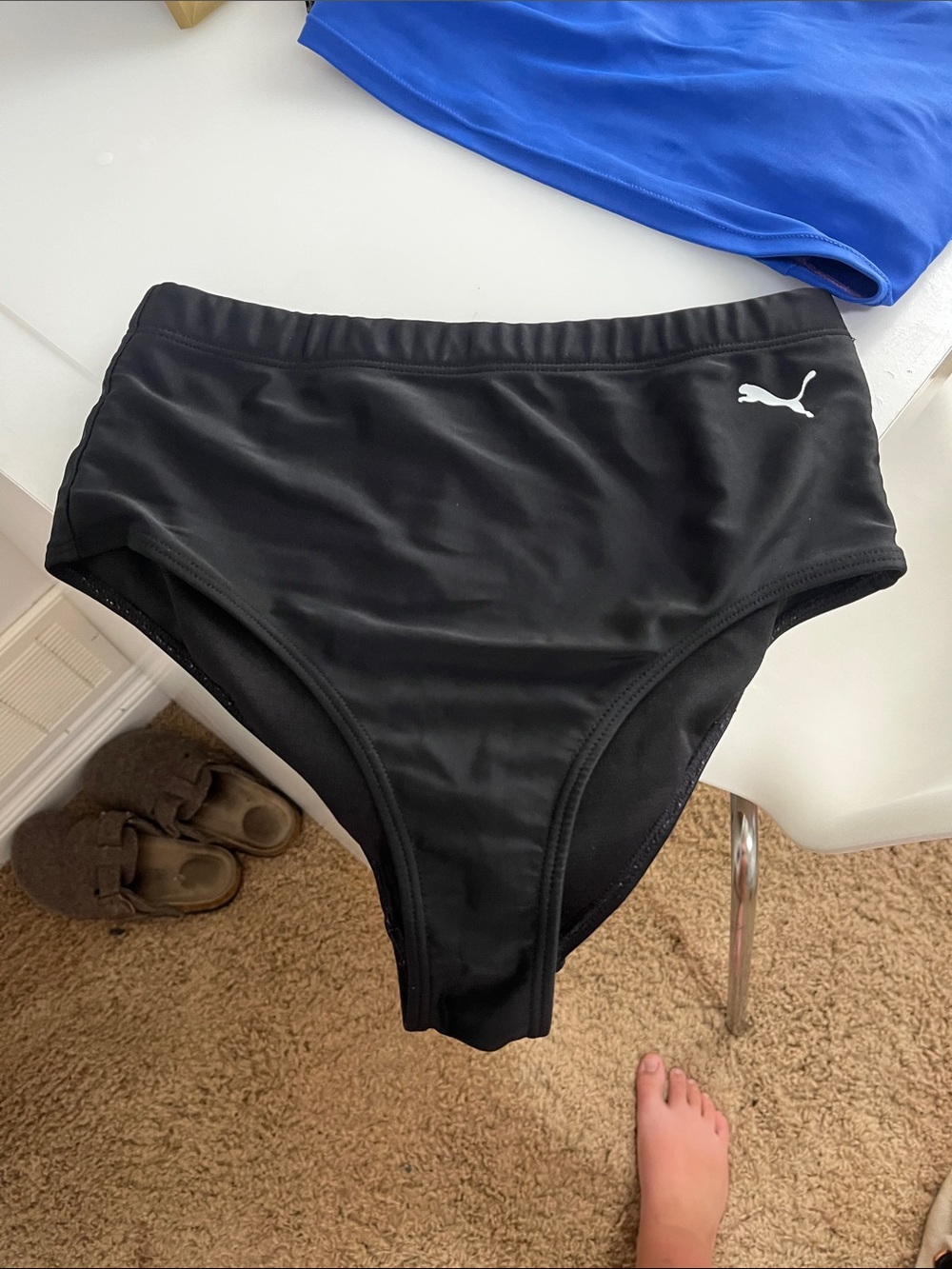 Puma Black High-Rise One-Piece Swim Bottom with White Logo